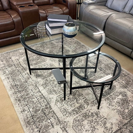 Stetzer Coffee Table 3pc Set Black Metal / Tempered Glass - Ornate Home