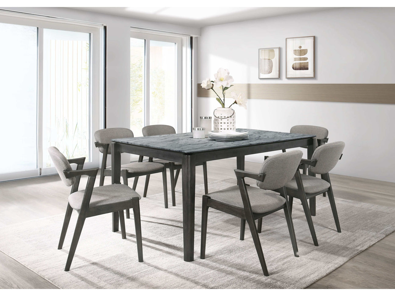 Stevie Faux Grey Marble / Brown Grey 7 Pc Dining Set - Ornate Home