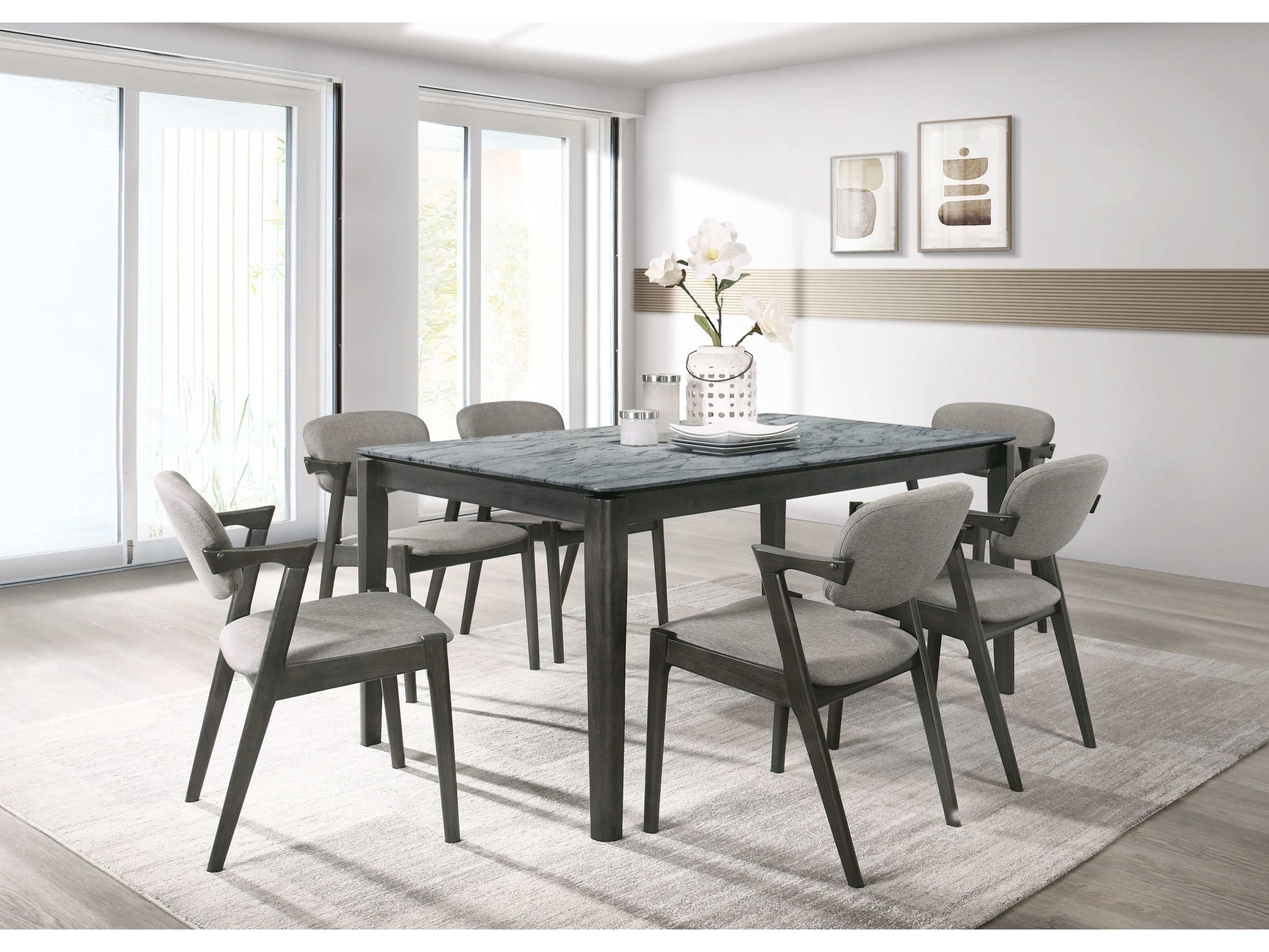 Stevie Faux Grey Marble / Brown Grey 7 Pc Dining Set - Ornate Home
