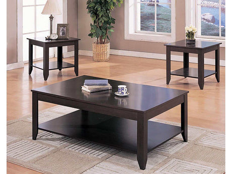 Stewart Cappuccino 3pc Occasional Table Set w/ Lower Shelf - Ornate Home