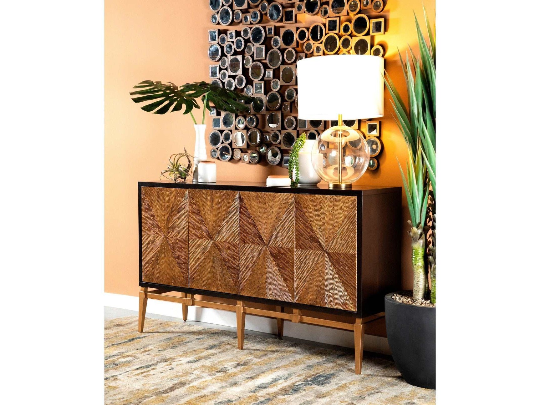 Sunburst Brown & Antique Gold Cabinet - Ornate Home