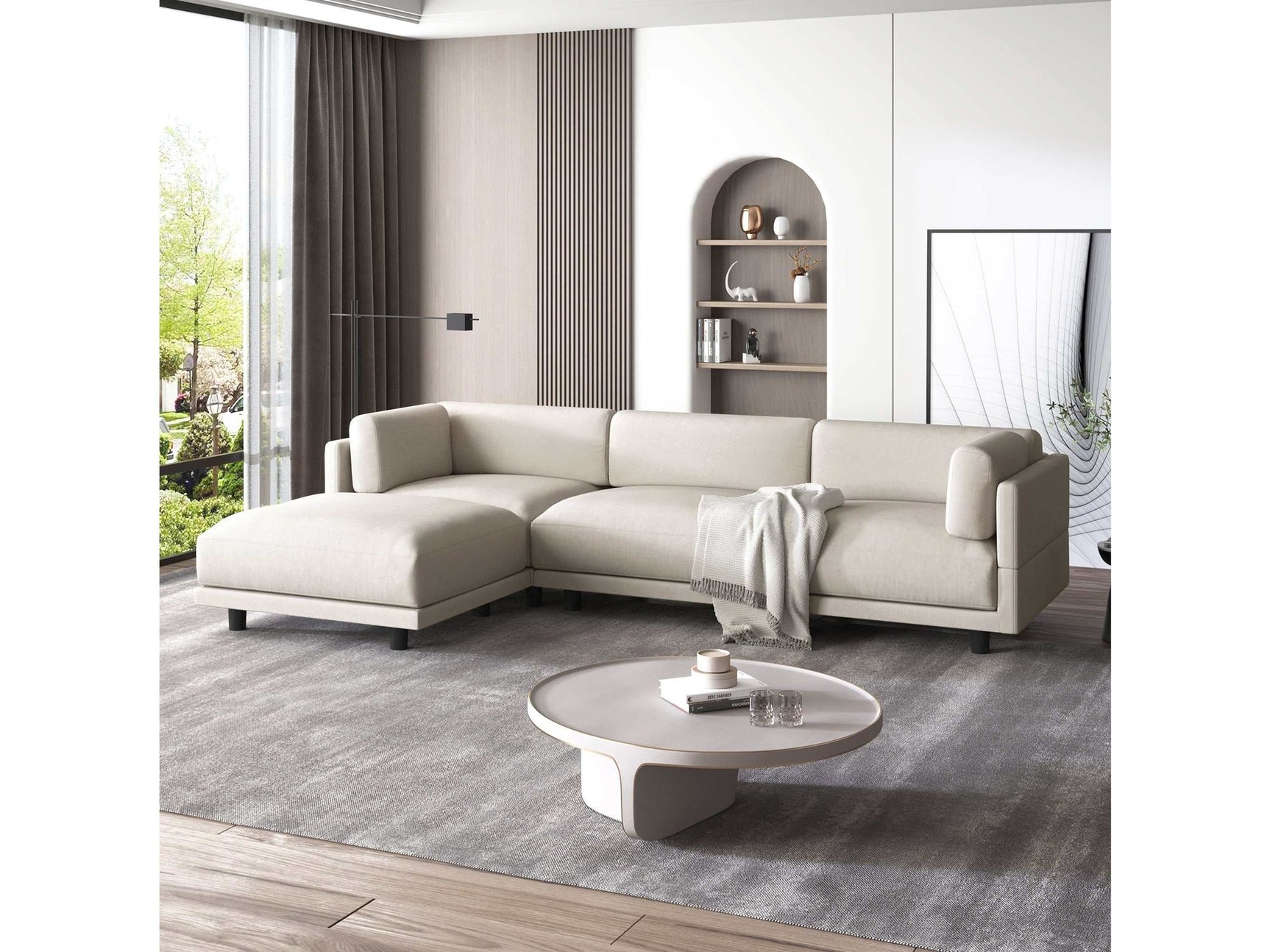 Sutter Sectional Sofa with Reversible Chaise Beige - Ornate Home