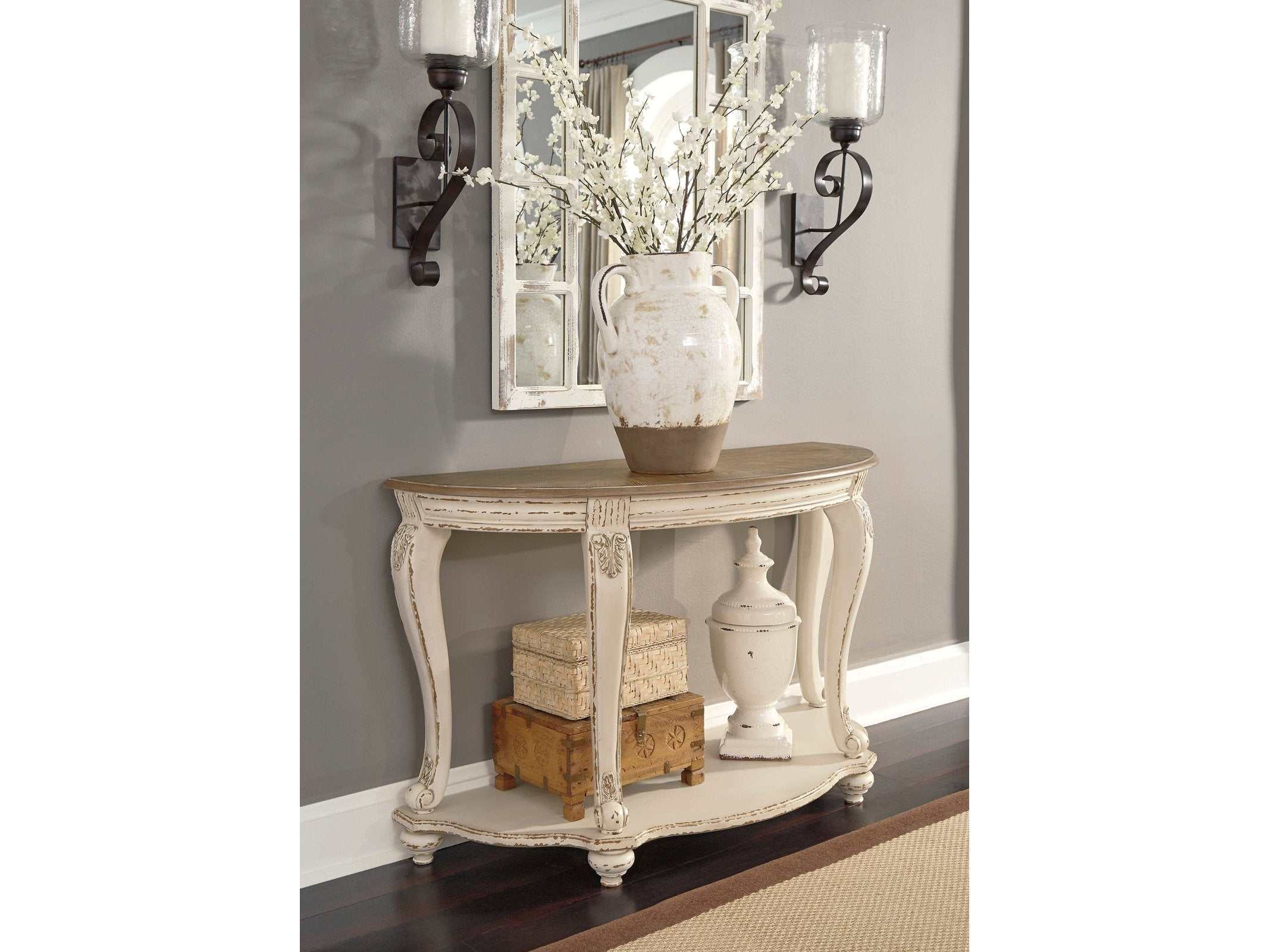 Realyn White/Brown Sofa Table - Ornate Home