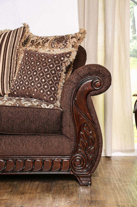 Tabitha Brown & Gold Stationary Sofa & Loveseat 2pc - Ornate Home
