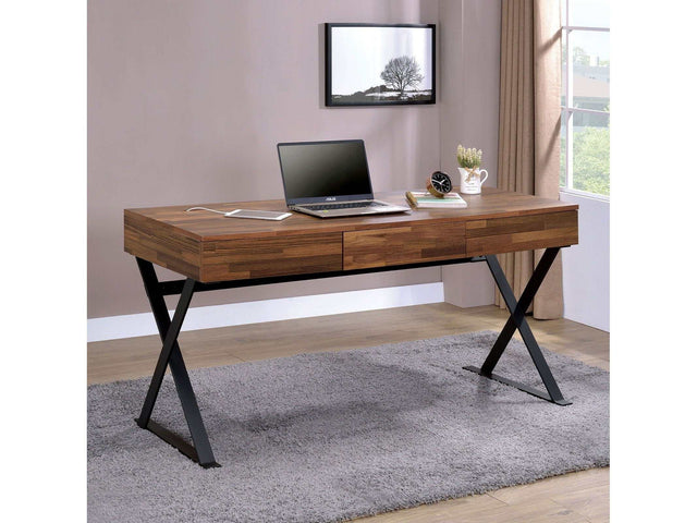 Tensed Dark Oak & Matte Black Desk - Ornate Home