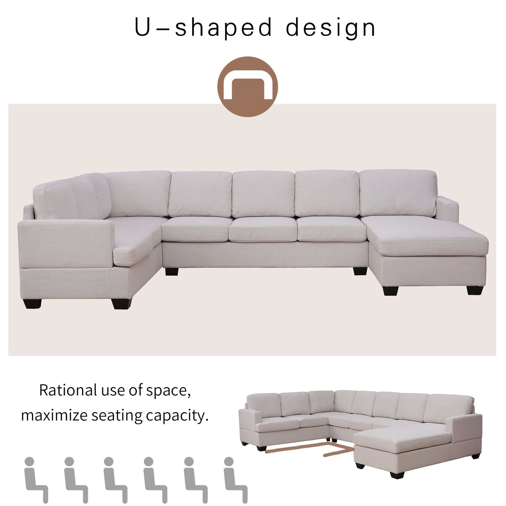 Tijuana Modern U-Shape Sectional Sofa  Beige - Ornate Home