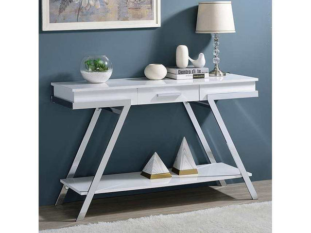 Titus White & Chrome Sofa Table - Ornate Home