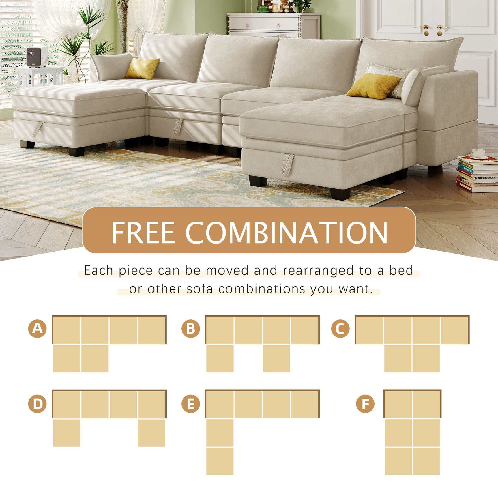 Torrey  Modern Modular Sectional Sofa Beige - Ornate Home