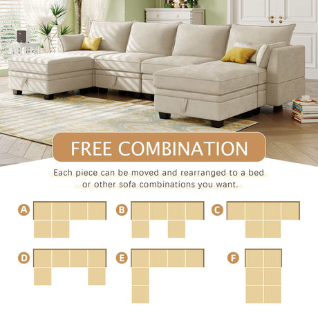 Torrey  Modern Modular Sectional Sofa Beige - Ornate Home
