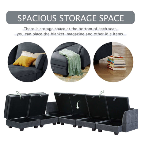 Torrey  Modern Modular Sectional Sofa Gray - Ornate Home