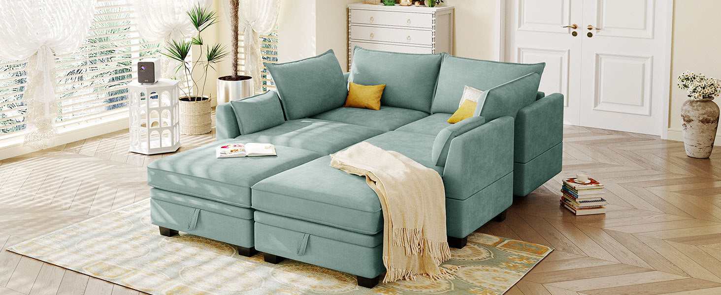 Torrey  Modern Modular Sectional Sofa Light Green - Ornate Home