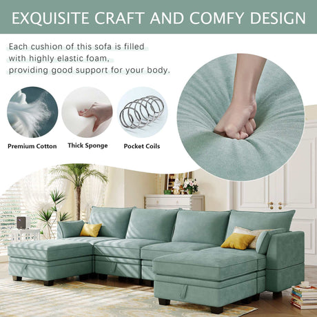 Torrey  Modern Modular Sectional Sofa Light Green - Ornate Home