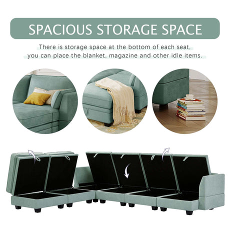 Torrey  Modern Modular Sectional Sofa Light Green - Ornate Home