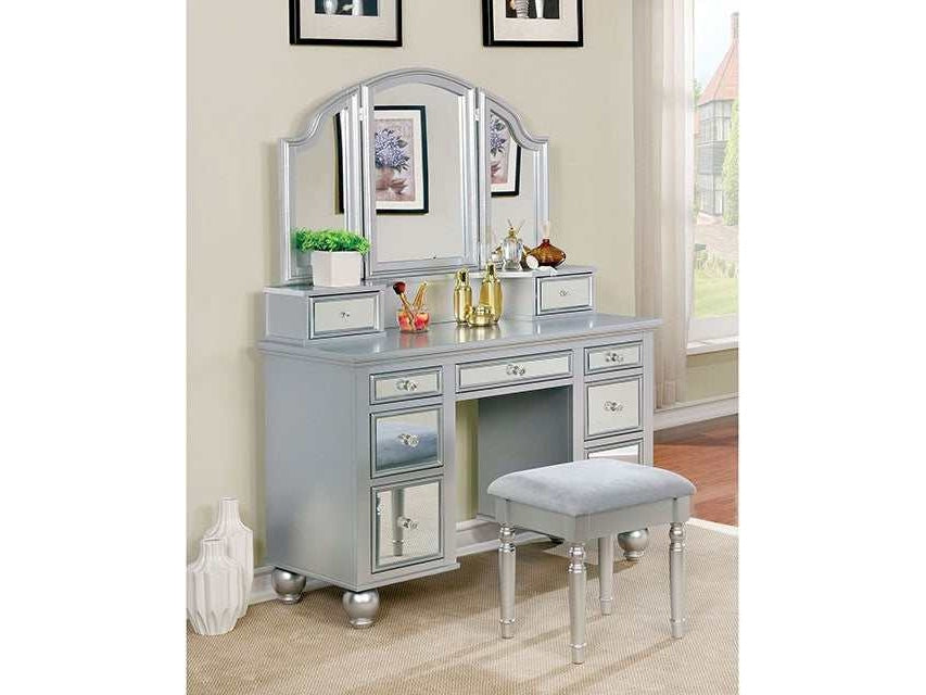 Tracy Silver Vanity w/ Stool - Ornate Home