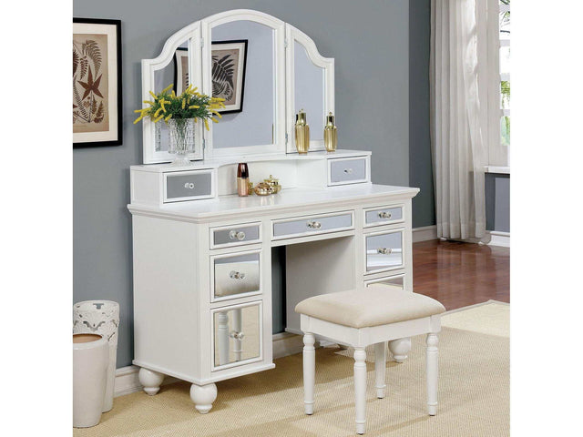 Tracy White Vanity w/ Stool - Ornate Home