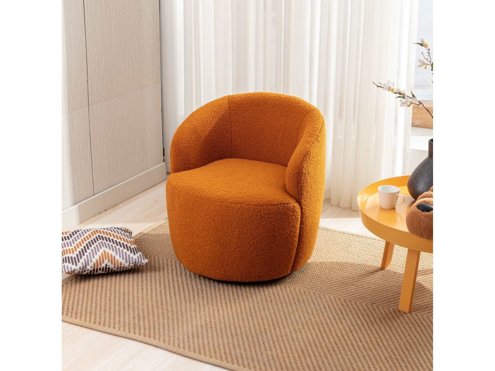Tule Boucle Swivel Accent Armchair with Metal Ring Detail Caramel - Ornate Home