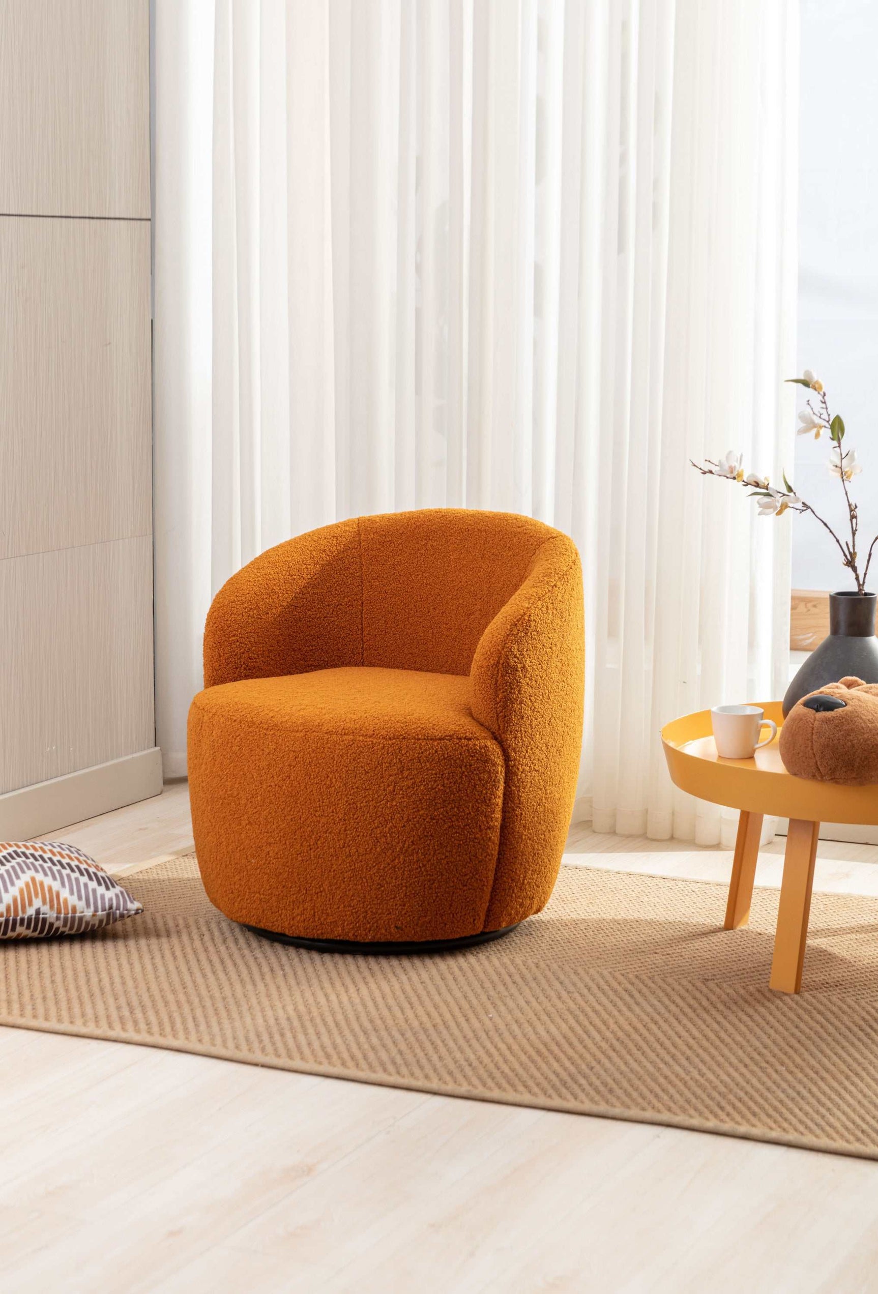 Tule Boucle Swivel Accent Armchair with Metal Ring Detail Caramel - Ornate Home