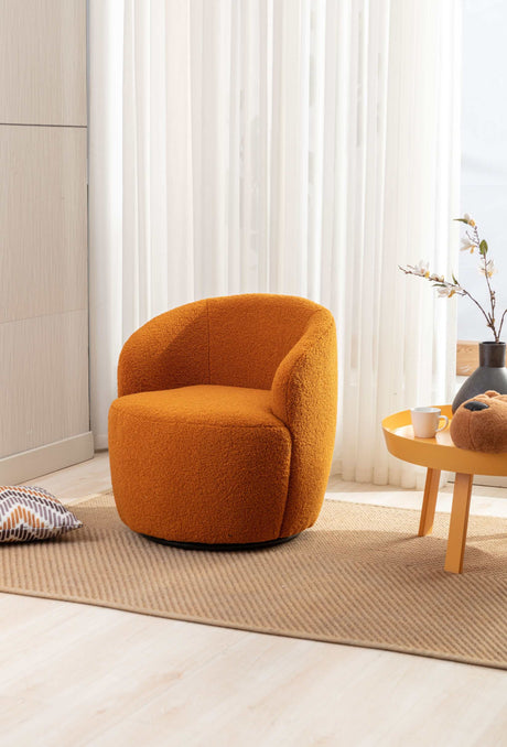 Tule Boucle Swivel Accent Armchair with Metal Ring Detail Caramel - Ornate Home