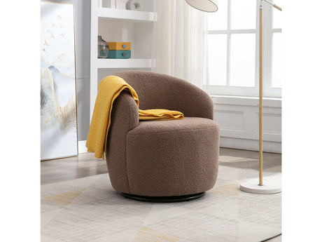 Tule Boucle Swivel Accent Armchair with Metal Ring Detail Coffee Brown - Ornate Home