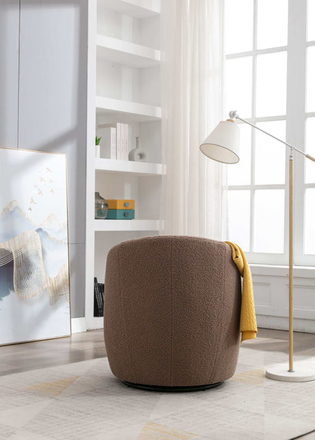 Tule Boucle Swivel Accent Armchair with Metal Ring Detail Coffee Brown - Ornate Home