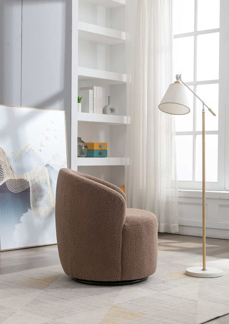 Tule Boucle Swivel Accent Armchair with Metal Ring Detail Coffee Brown - Ornate Home