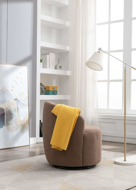 Tule Boucle Swivel Accent Armchair with Metal Ring Detail Coffee Brown - Ornate Home