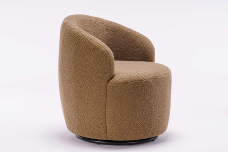Tule Boucle Swivel Accent Armchair with Metal Ring Detail Coffee Brown - Ornate Home