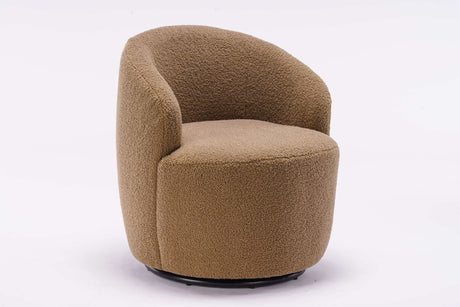 Tule Boucle Swivel Accent Armchair with Metal Ring Detail Coffee Brown - Ornate Home