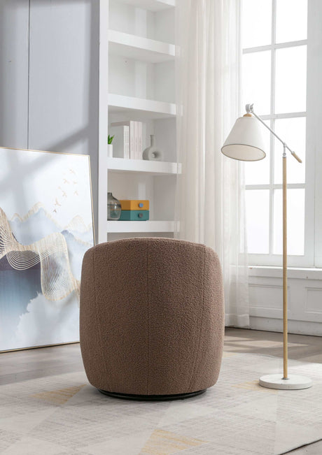 Tule Boucle Swivel Accent Armchair with Metal Ring Detail Coffee Brown - Ornate Home