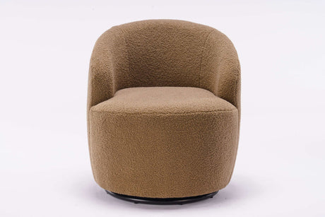 Tule Boucle Swivel Accent Armchair with Metal Ring Detail Coffee Brown - Ornate Home