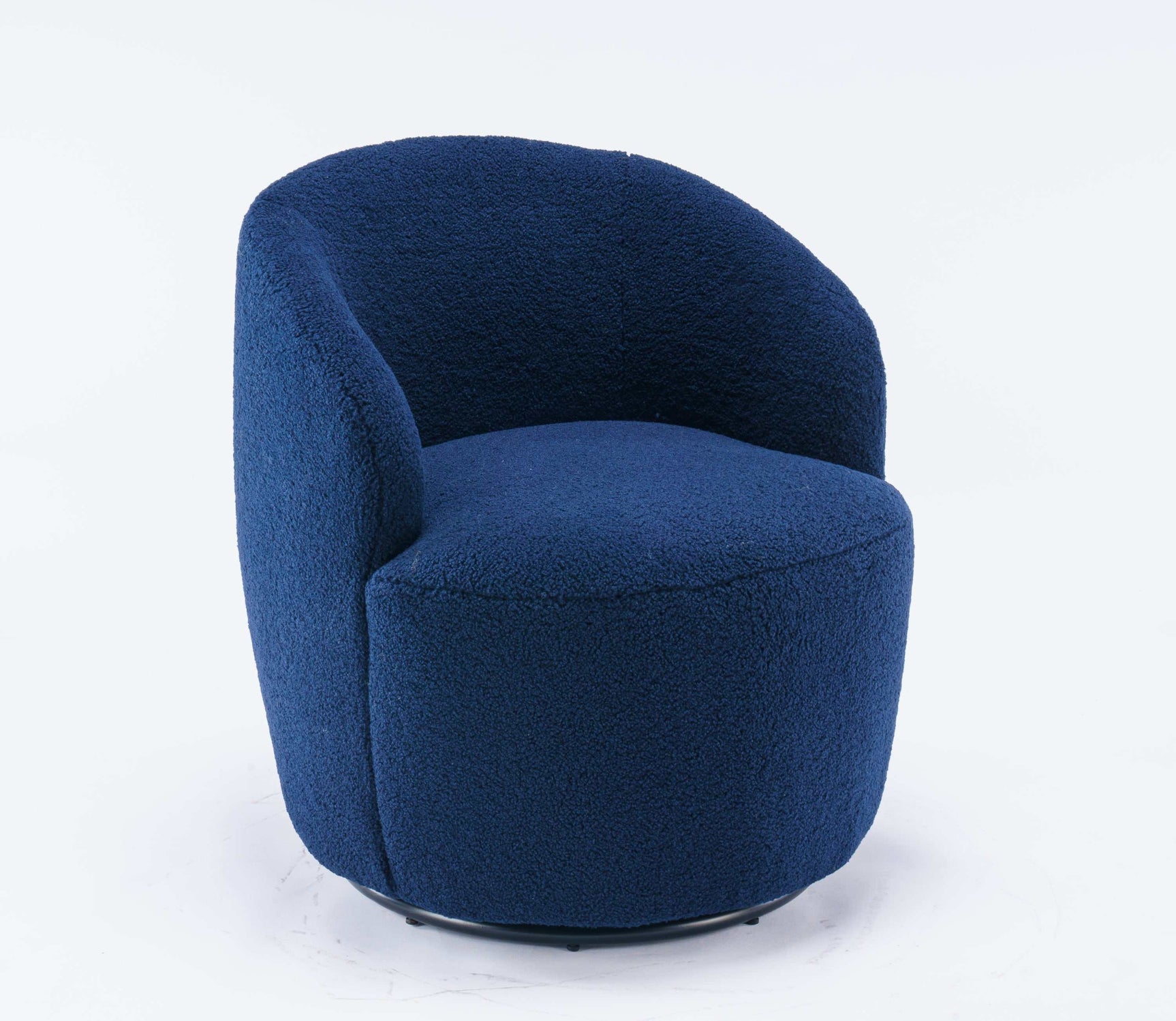 Tule Boucle Swivel Accent Armchair with Metal Ring Detail Dark Blue - Ornate Home
