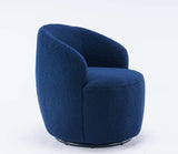 Tule Boucle Swivel Accent Armchair with Metal Ring Detail Dark Blue - Ornate Home
