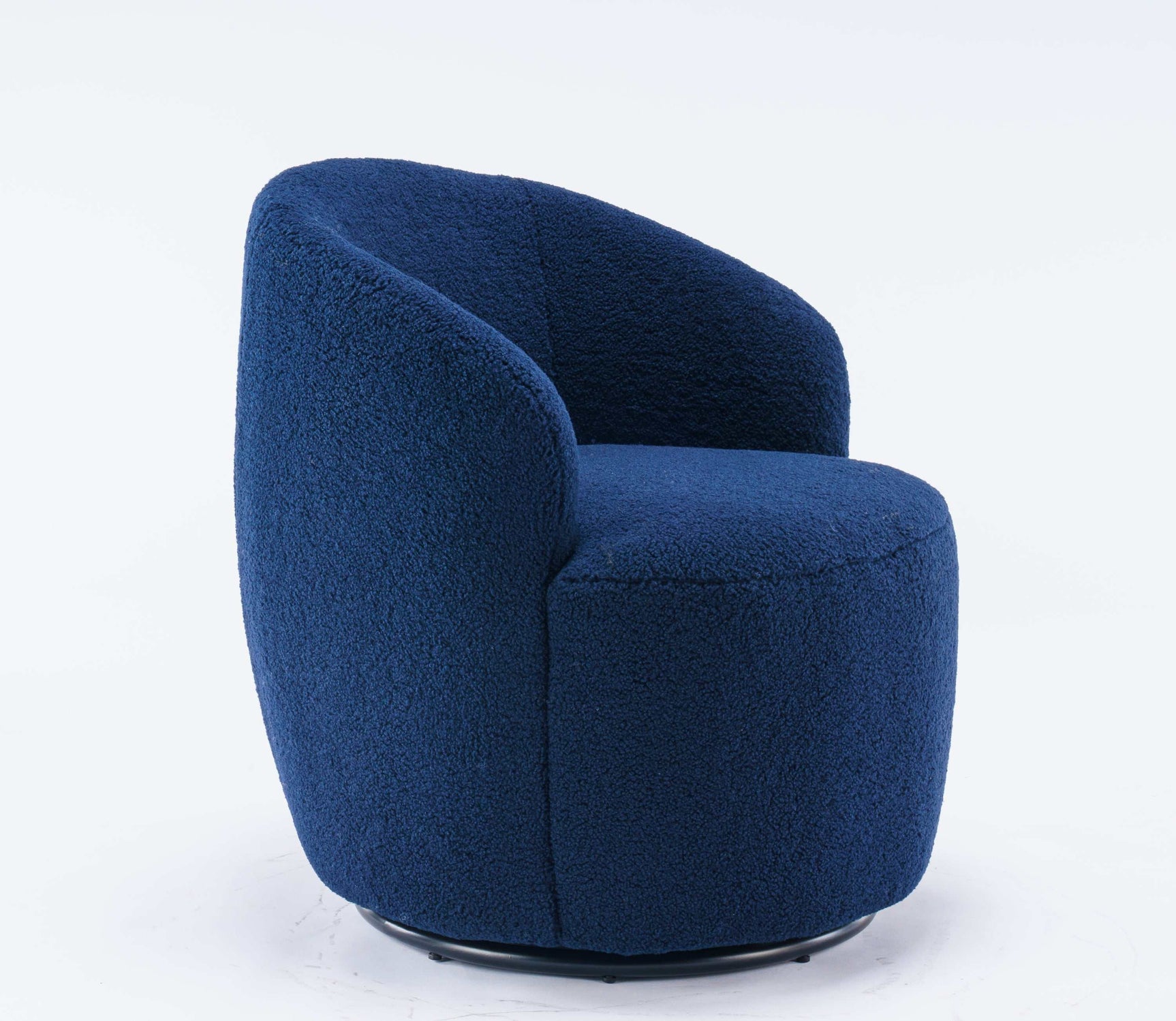 Tule Boucle Swivel Accent Armchair with Metal Ring Detail Dark Blue - Ornate Home
