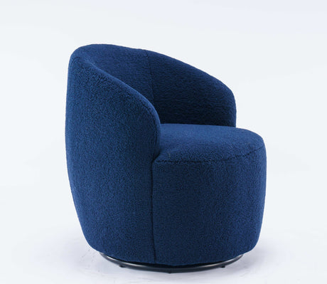 Tule Boucle Swivel Accent Armchair with Metal Ring Detail Dark Blue - Ornate Home