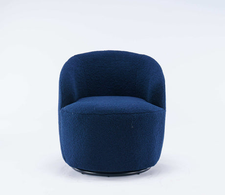 Tule Boucle Swivel Accent Armchair with Metal Ring Detail Dark Blue - Ornate Home