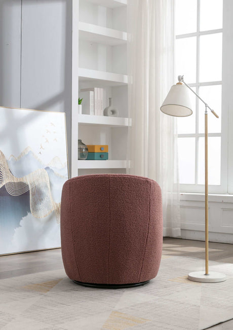 Tule Boucle Swivel Accent Armchair with Metal Ring Detail Dark Red - Ornate Home