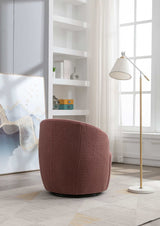 Tule Boucle Swivel Accent Armchair with Metal Ring Detail Dark Red - Ornate Home