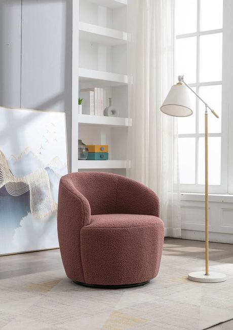 Tule Boucle Swivel Accent Armchair with Metal Ring Detail Dark Red - Ornate Home