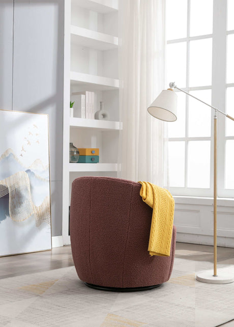 Tule Boucle Swivel Accent Armchair with Metal Ring Detail Dark Red - Ornate Home