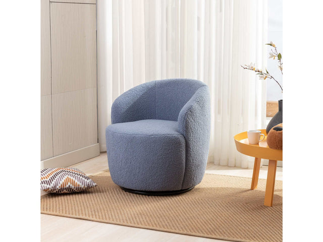 Tule Boucle Swivel Accent Armchair with Metal Ring Detail Light Blue - Ornate Home