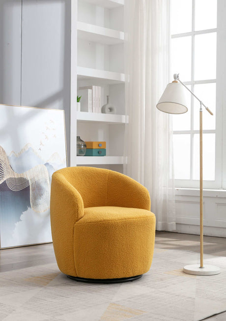 Tule Boucle Swivel Accent Armchair with Metal Ring Detail Yellow - Ornate Home