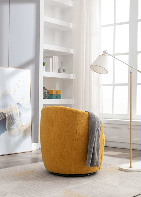 Tule Boucle Swivel Accent Armchair with Metal Ring Detail Yellow - Ornate Home
