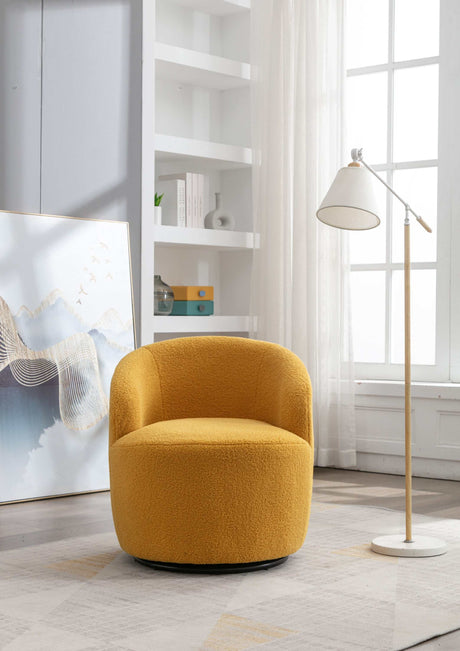 Tule Boucle Swivel Accent Armchair with Metal Ring Detail Yellow - Ornate Home