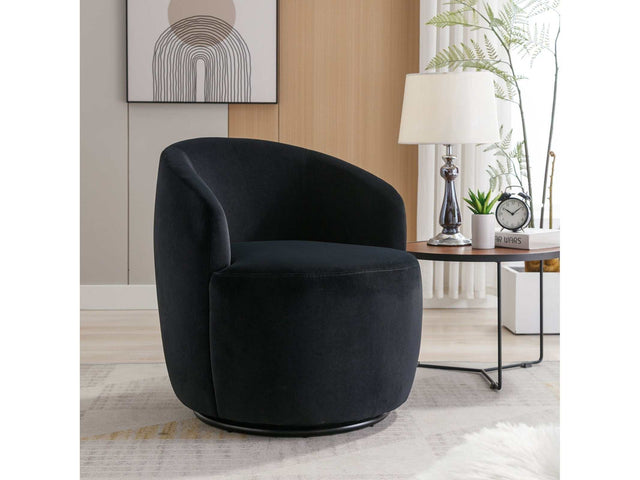 Tule Velvet Swivel Accent Armchair with Metal Ring Detail Black - Ornate Home
