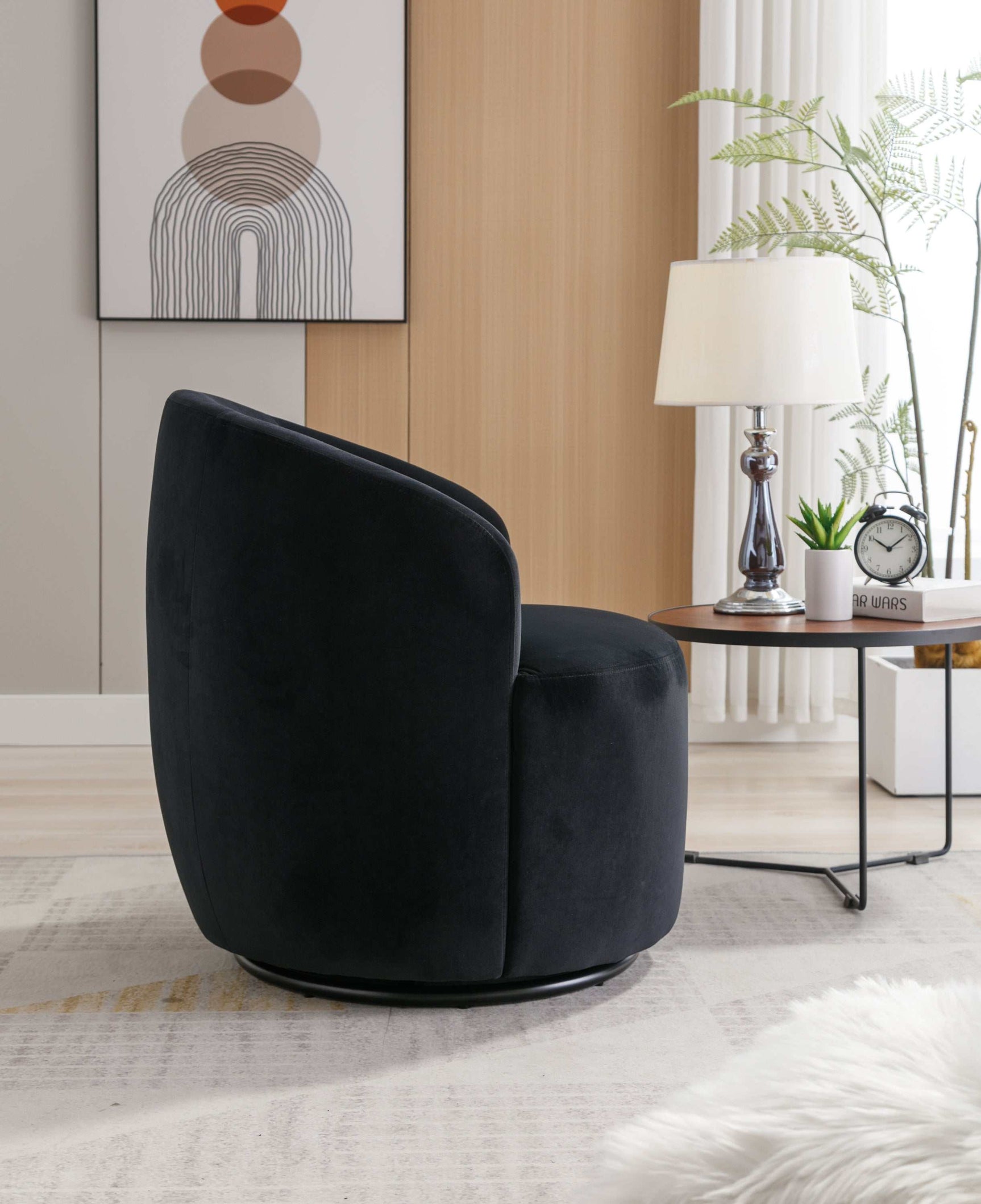 Tule Velvet Swivel Accent Armchair with Metal Ring Detail Black - Ornate Home