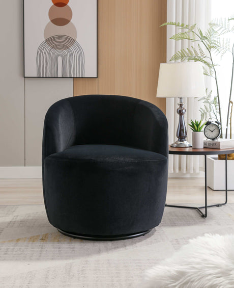 Tule Velvet Swivel Accent Armchair with Metal Ring Detail Black - Ornate Home