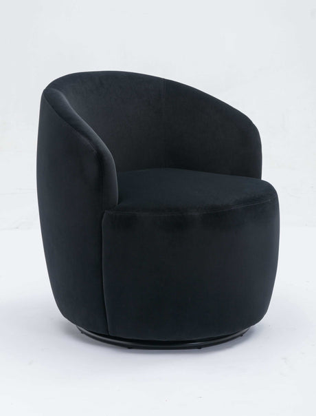 Tule Velvet Swivel Accent Armchair with Metal Ring Detail Black - Ornate Home