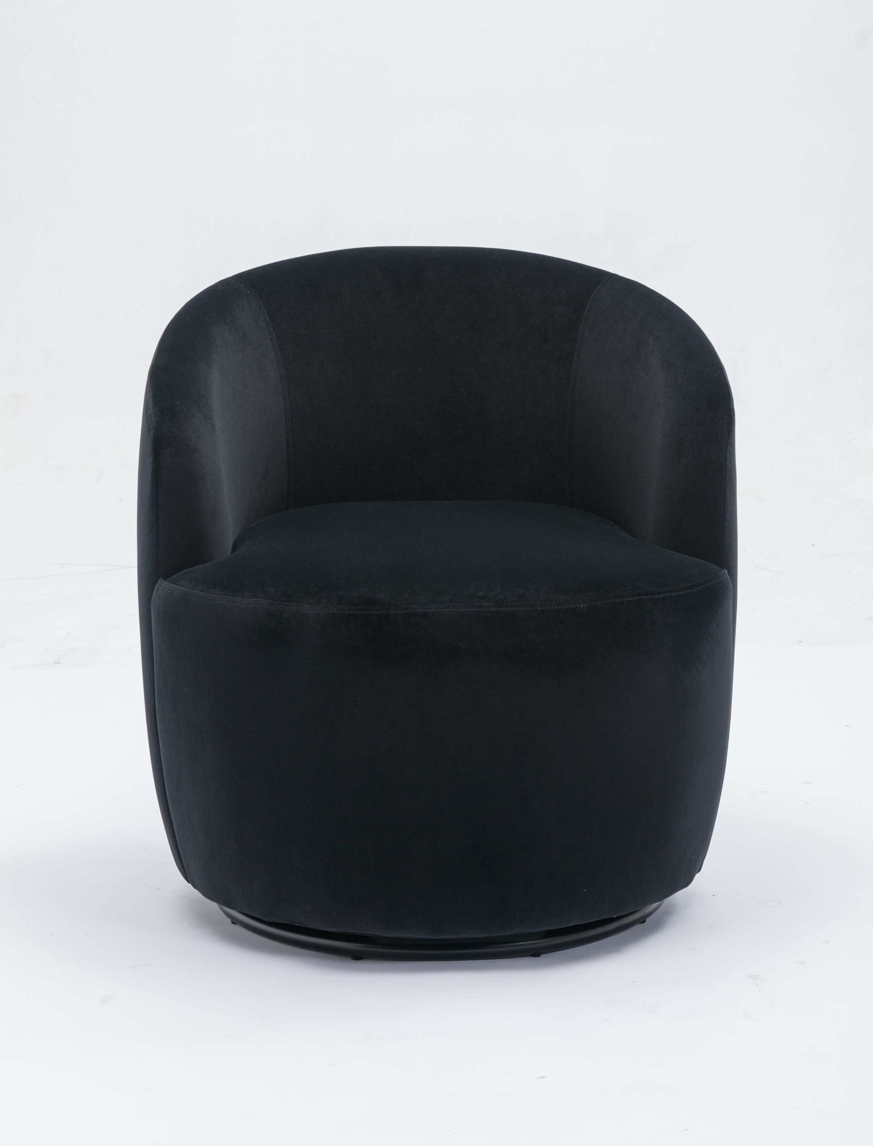 Tule Velvet Swivel Accent Armchair with Metal Ring Detail Black - Ornate Home