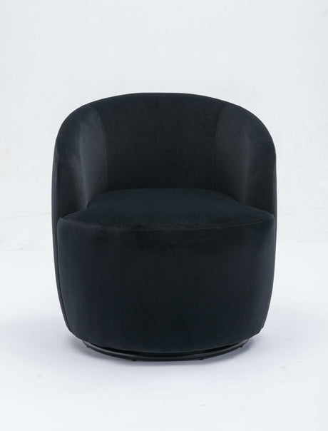 Tule Velvet Swivel Accent Armchair with Metal Ring Detail Black - Ornate Home