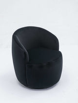Tule Velvet Swivel Accent Armchair with Metal Ring Detail Black - Ornate Home